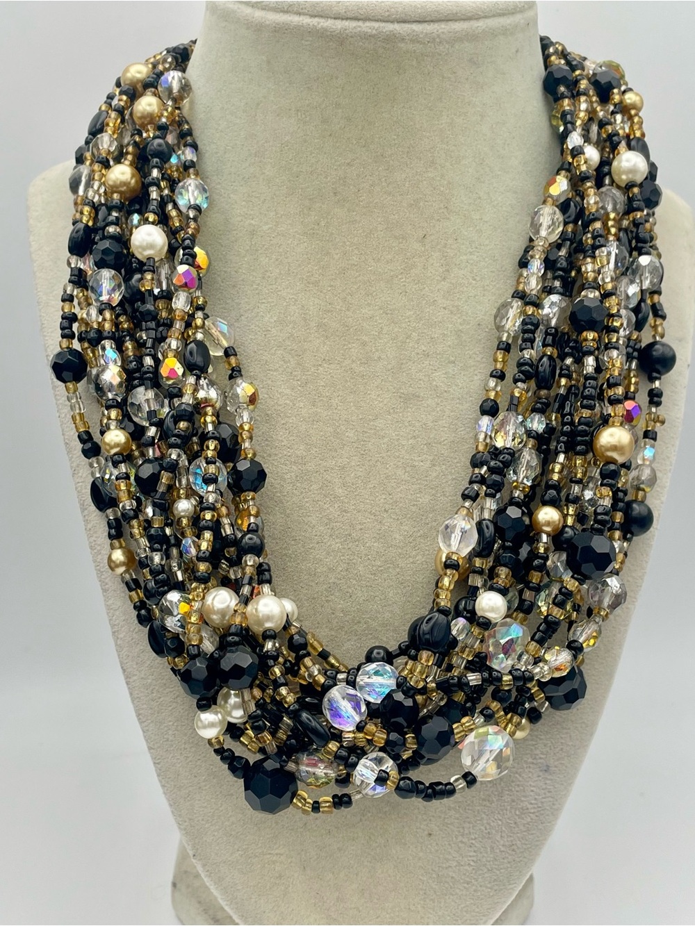 Joan Rivers Vintage Multi-Strand Beaded Torsade Necklace in Czech Glass. 19 in